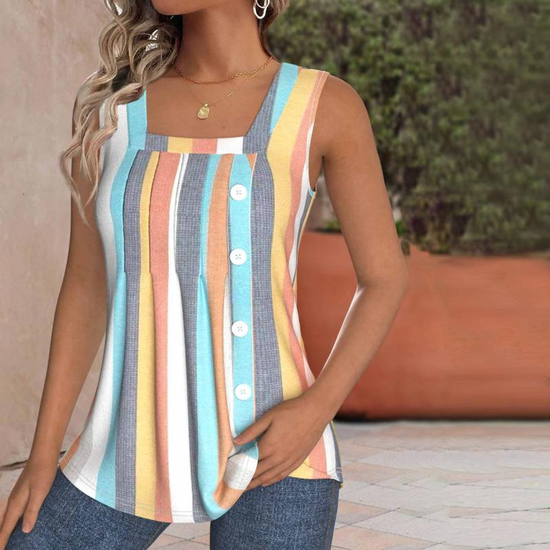 Decerie - Sleeveless Striped Blouse in Pastel Colors