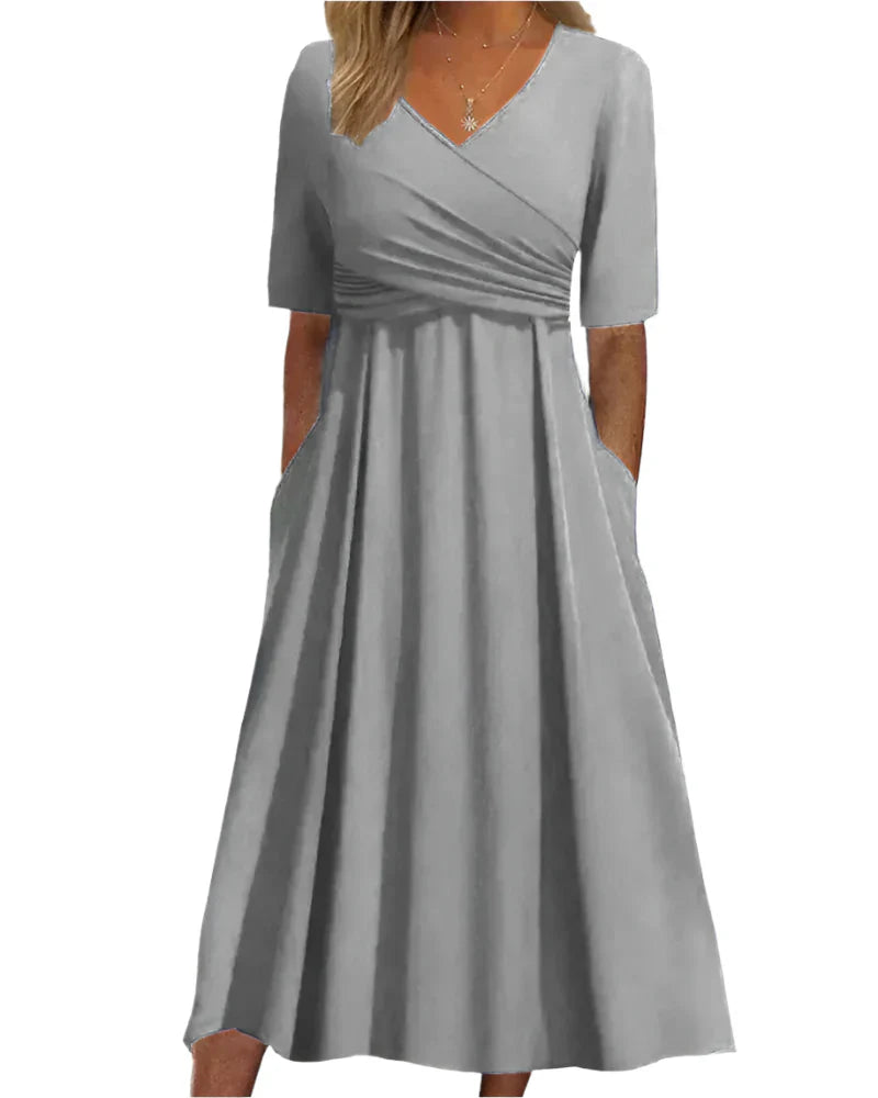 Marisha - Wrap Style Midi Dress with Pockets