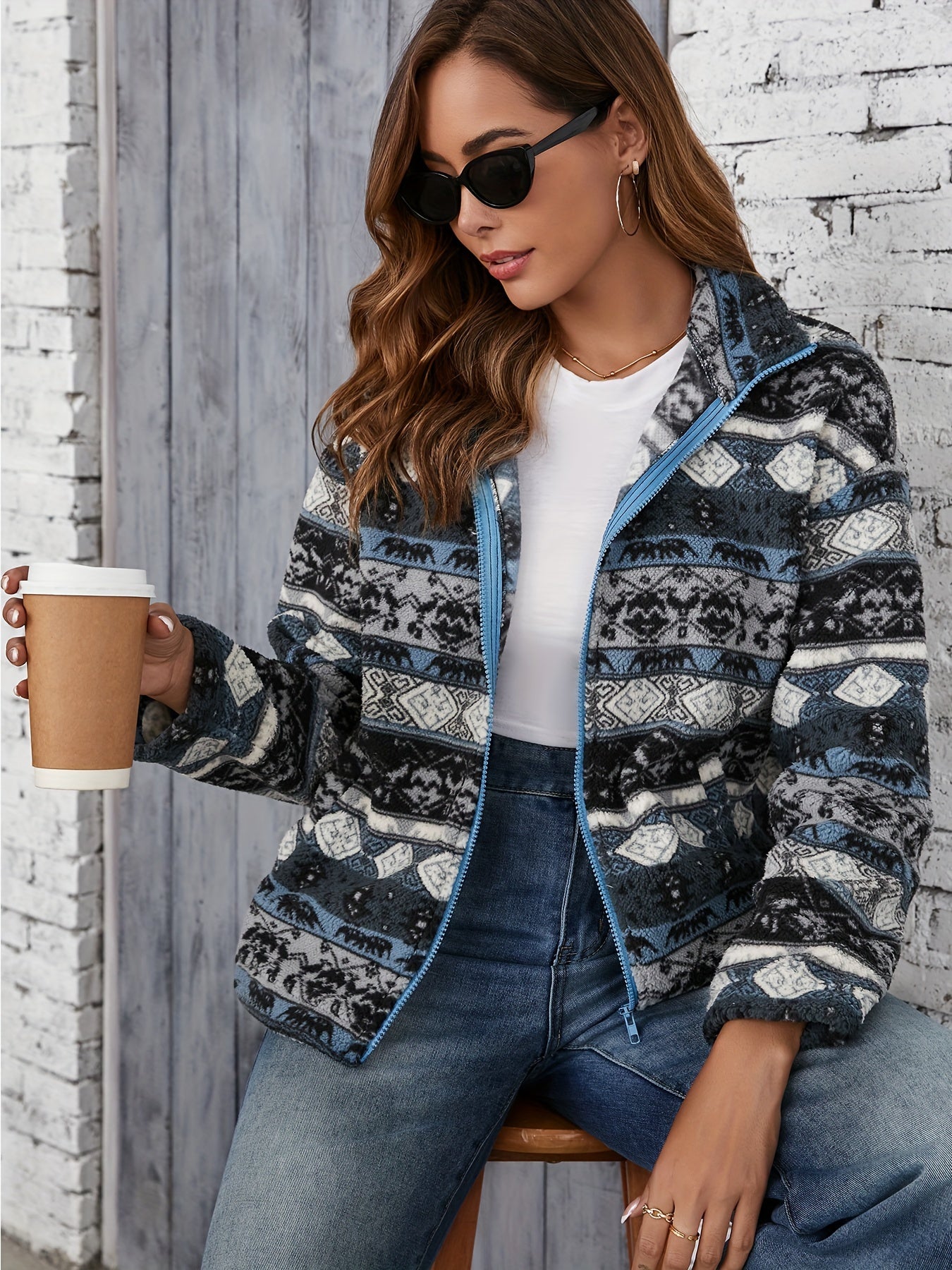 Ella Tribal-Patterned Fleece Jacket