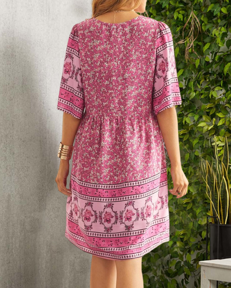 Nancie - Boho clever dress with V-neck and print