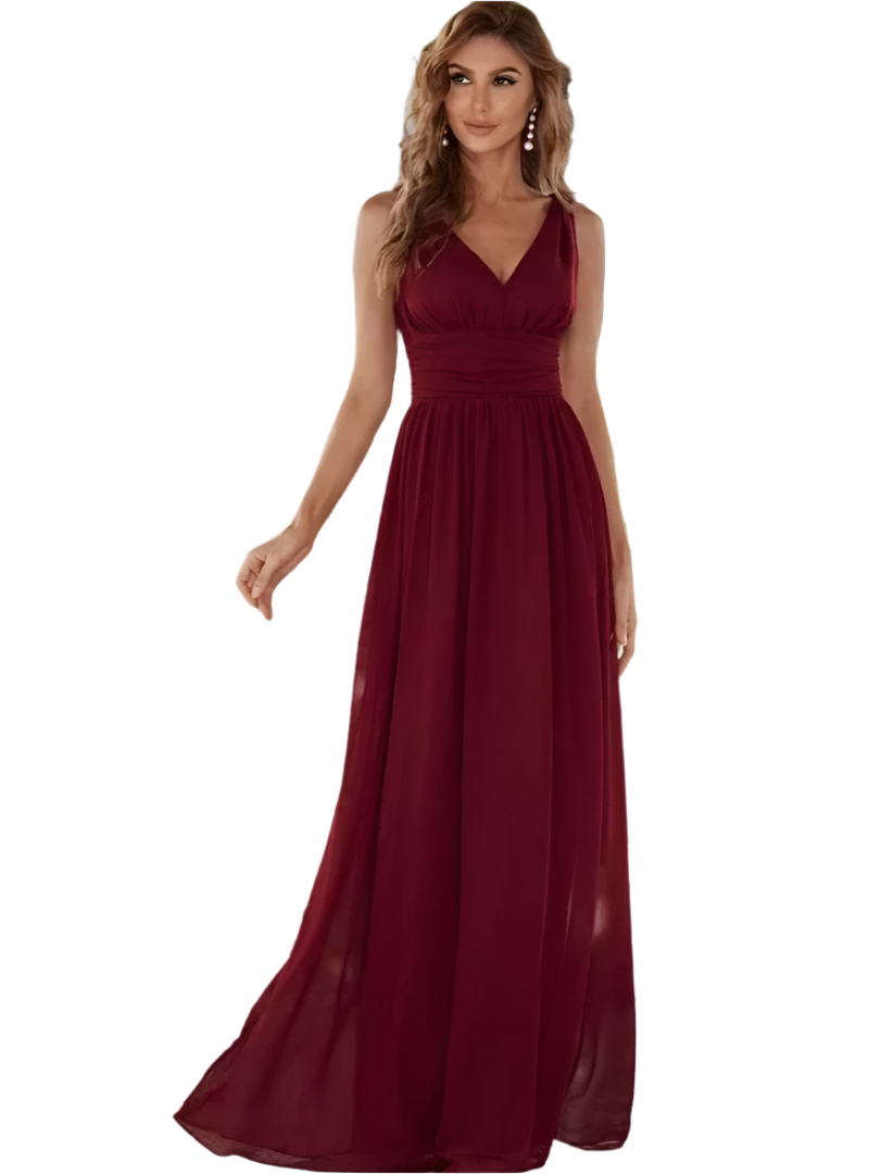 Gisele - Elegant V-Neck A-Line Long Maxi Dress