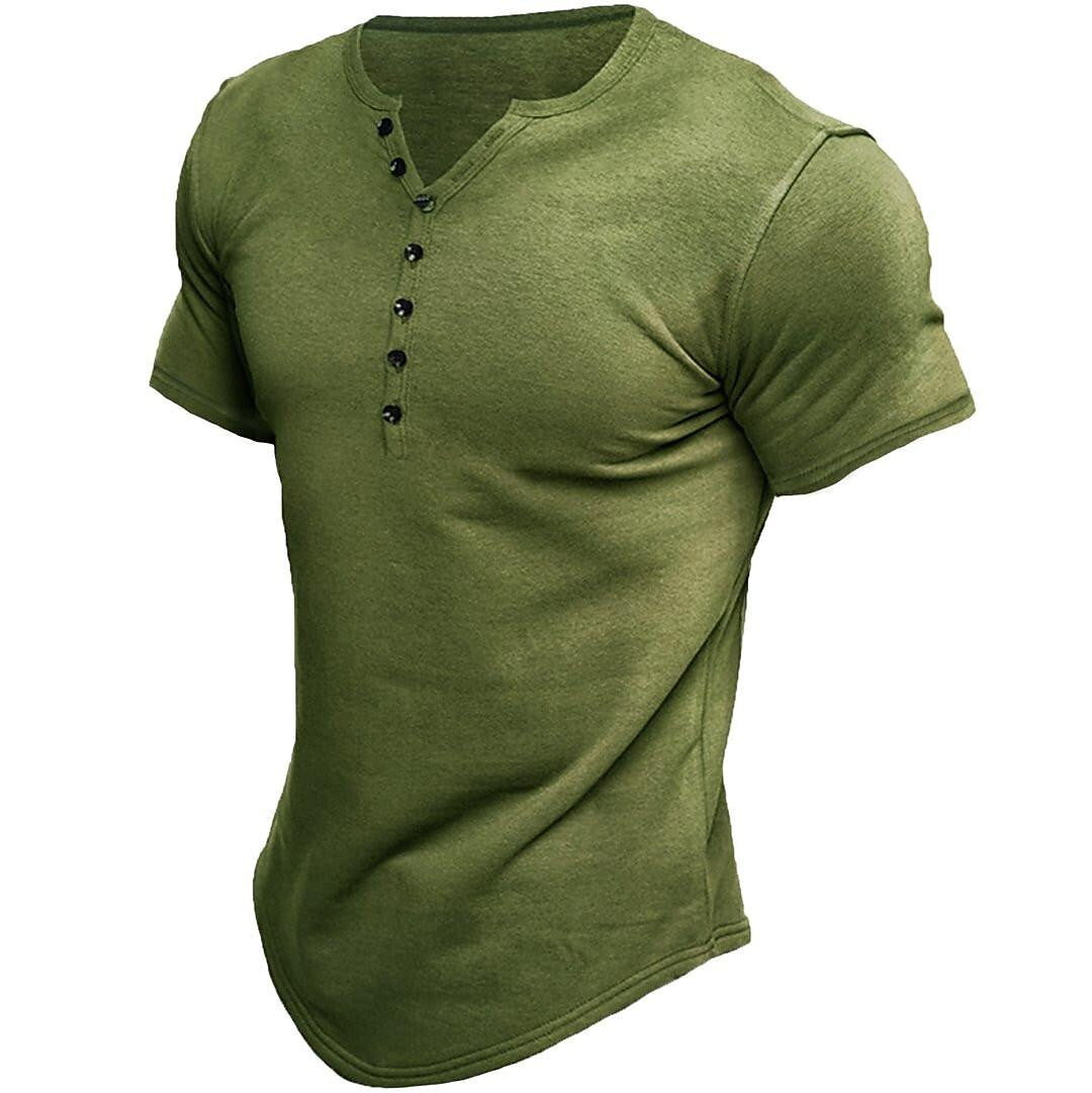 Jen's Vintage | Henley T-shirt for men with short sleeves and solid color design