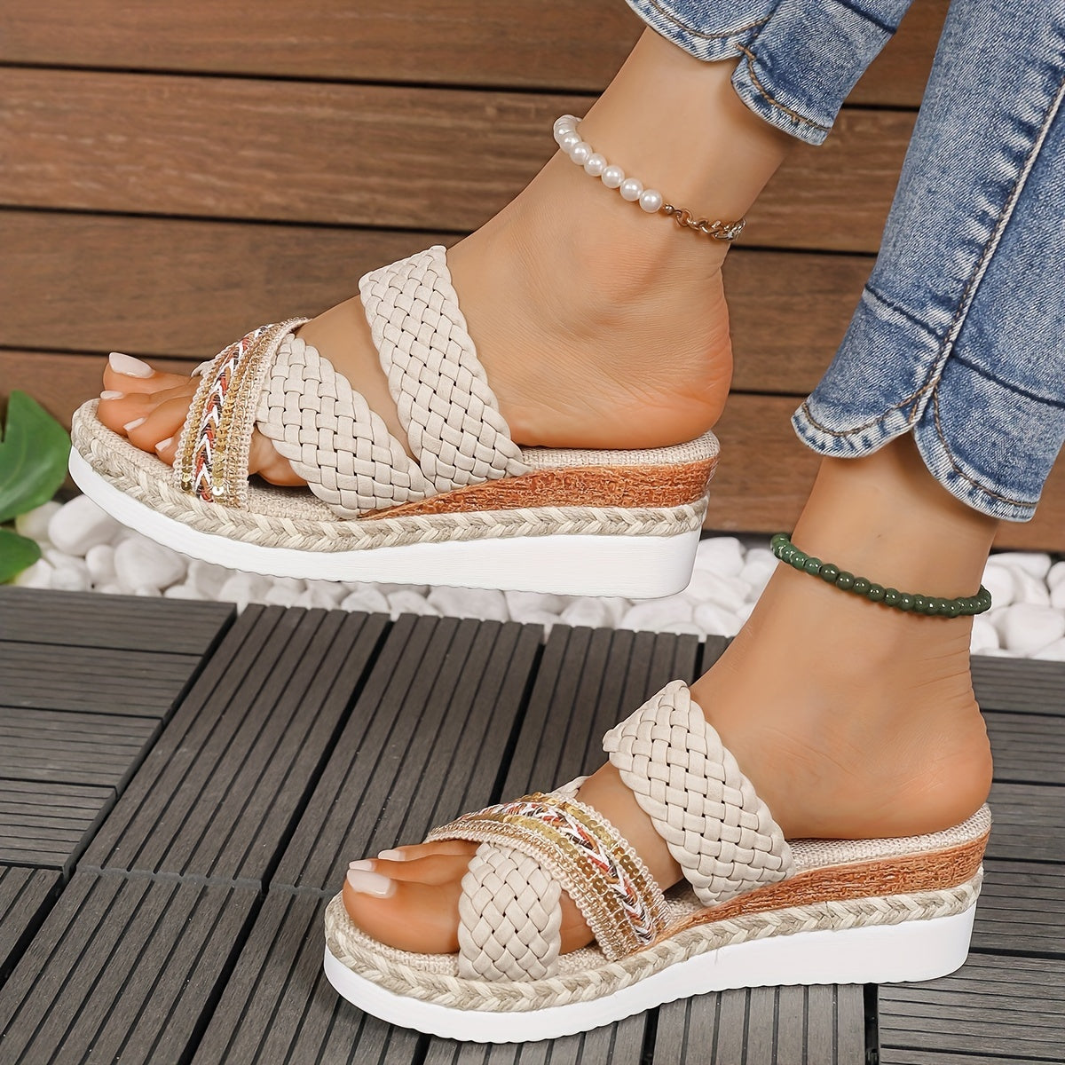 Braided elegant high wedge Sandals