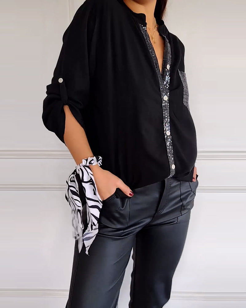 Lily Sequin Pocket Button-Up Blouse