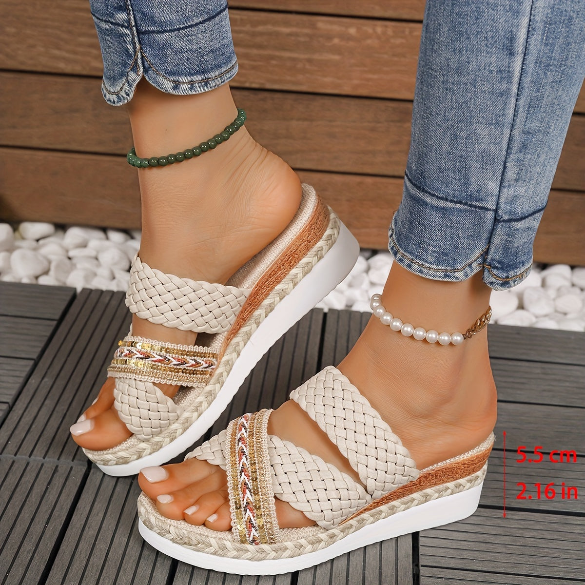 Braided elegant high wedge Sandals