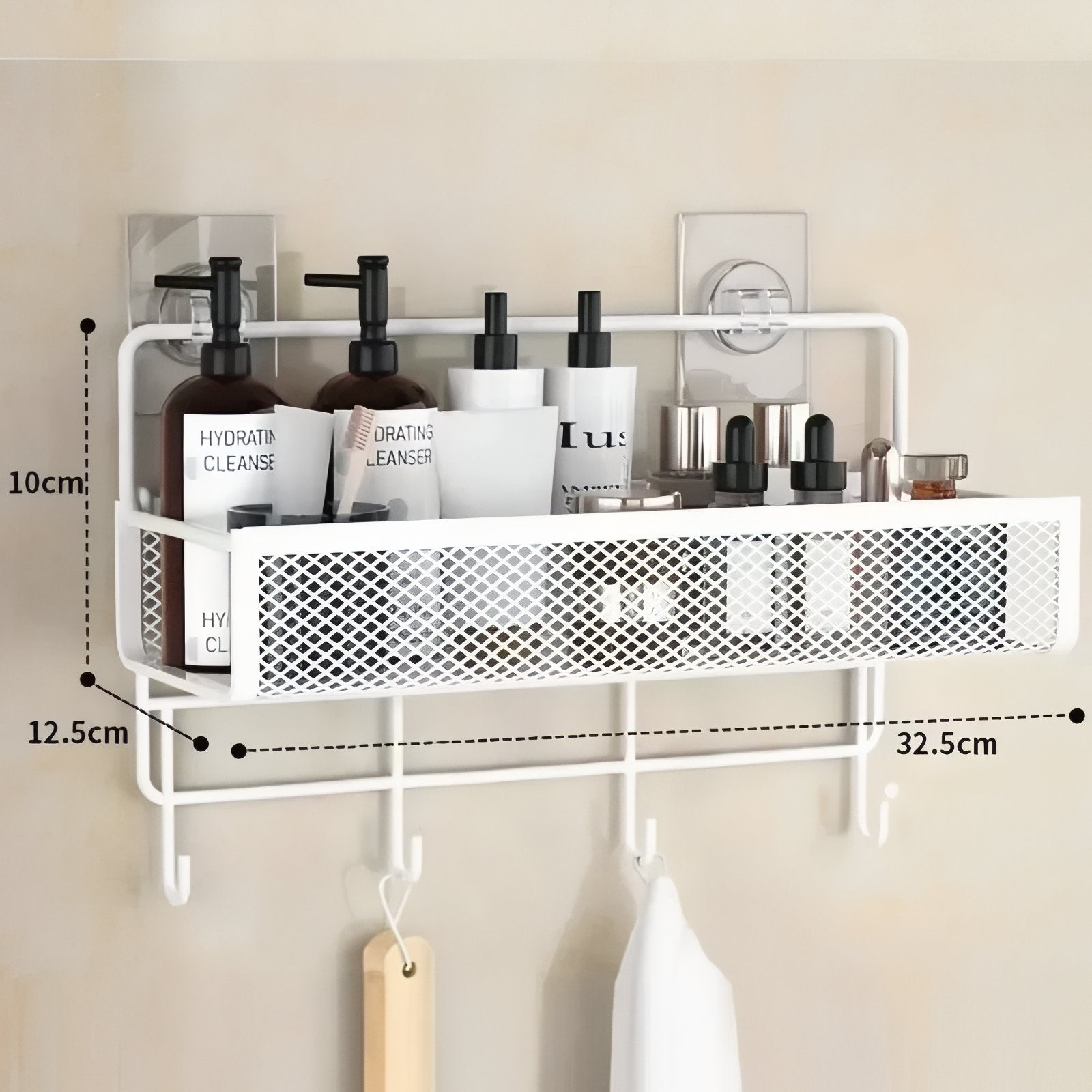 NeatSpace - Wall Shelf with Hooks for Bathroom and Kitchen