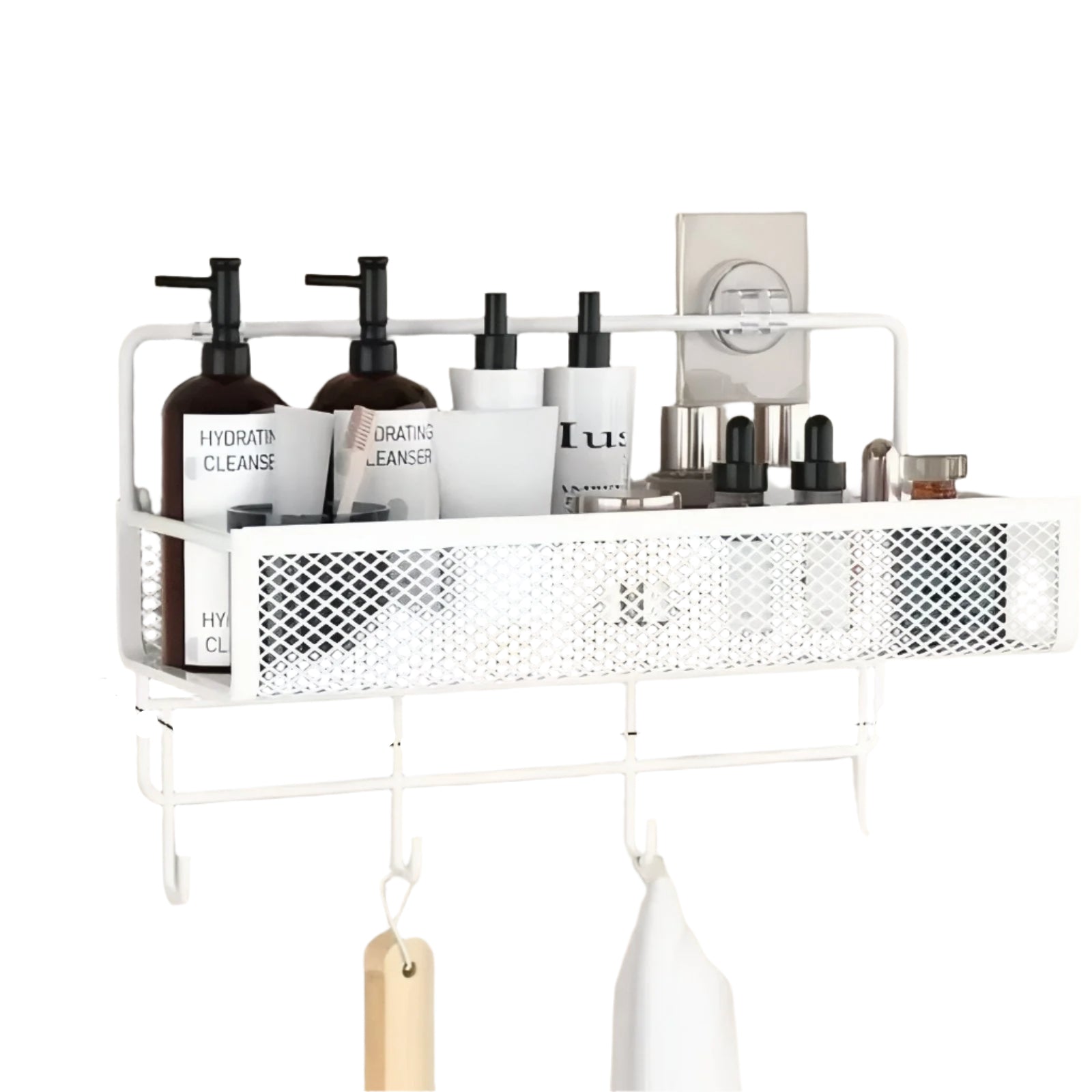 NeatSpace - Wall Shelf with Hooks for Bathroom and Kitchen