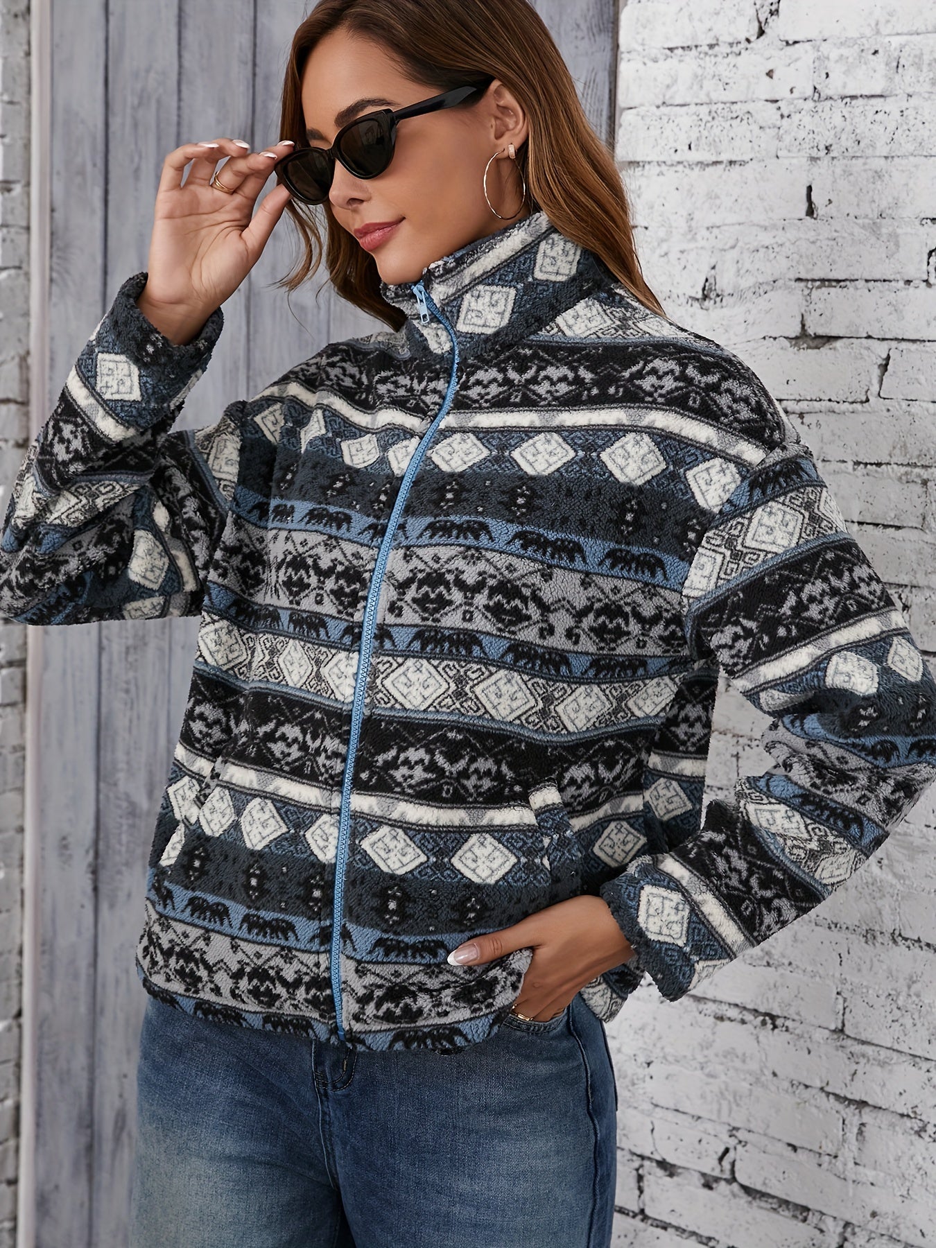 Ella Tribal-Patterned Fleece Jacket