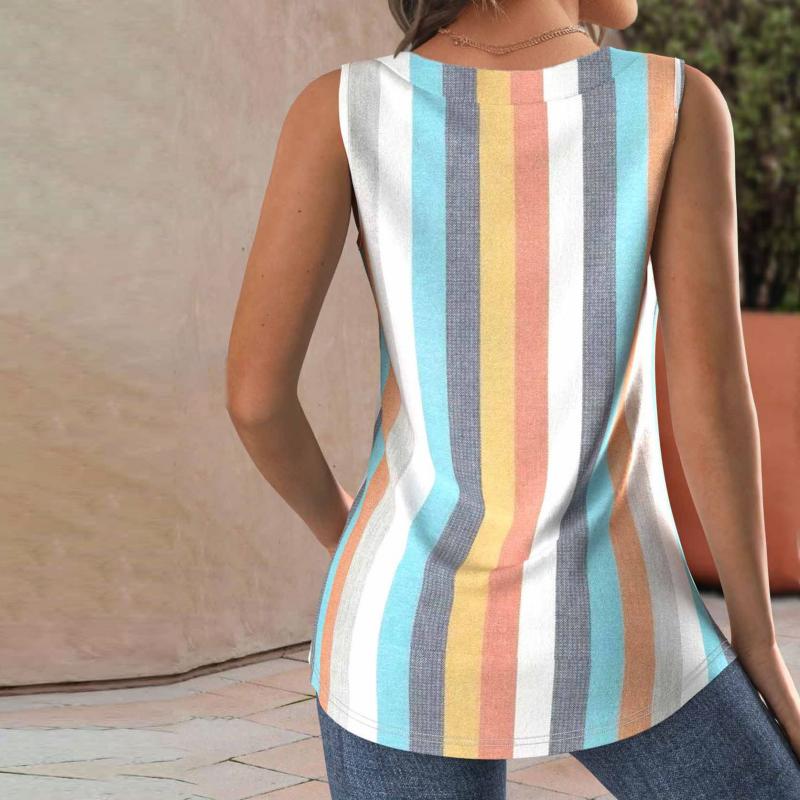 Decerie - Sleeveless Striped Blouse in Pastel Colors