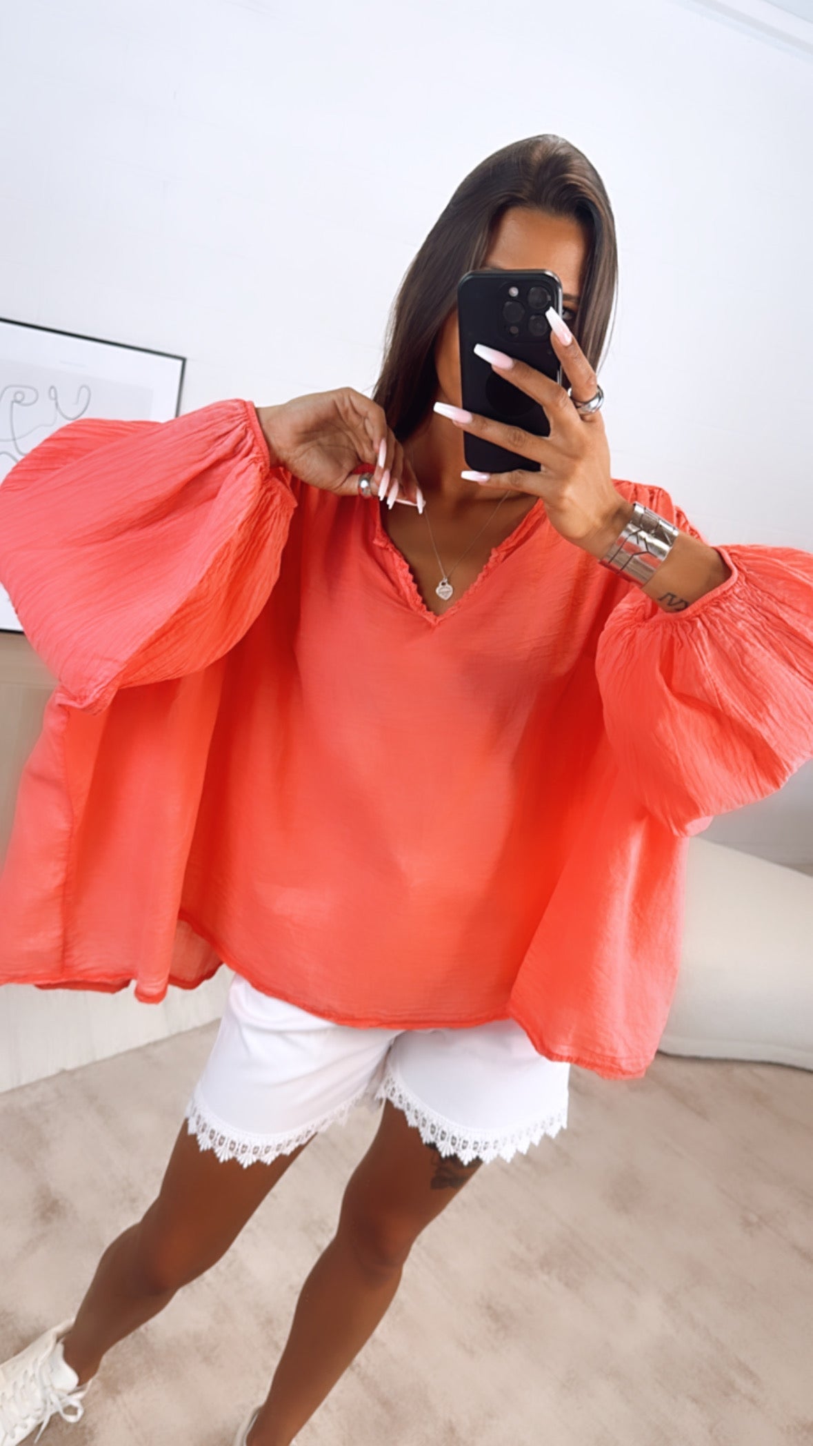 Amelia Lightweight Coral Cotton Blouse