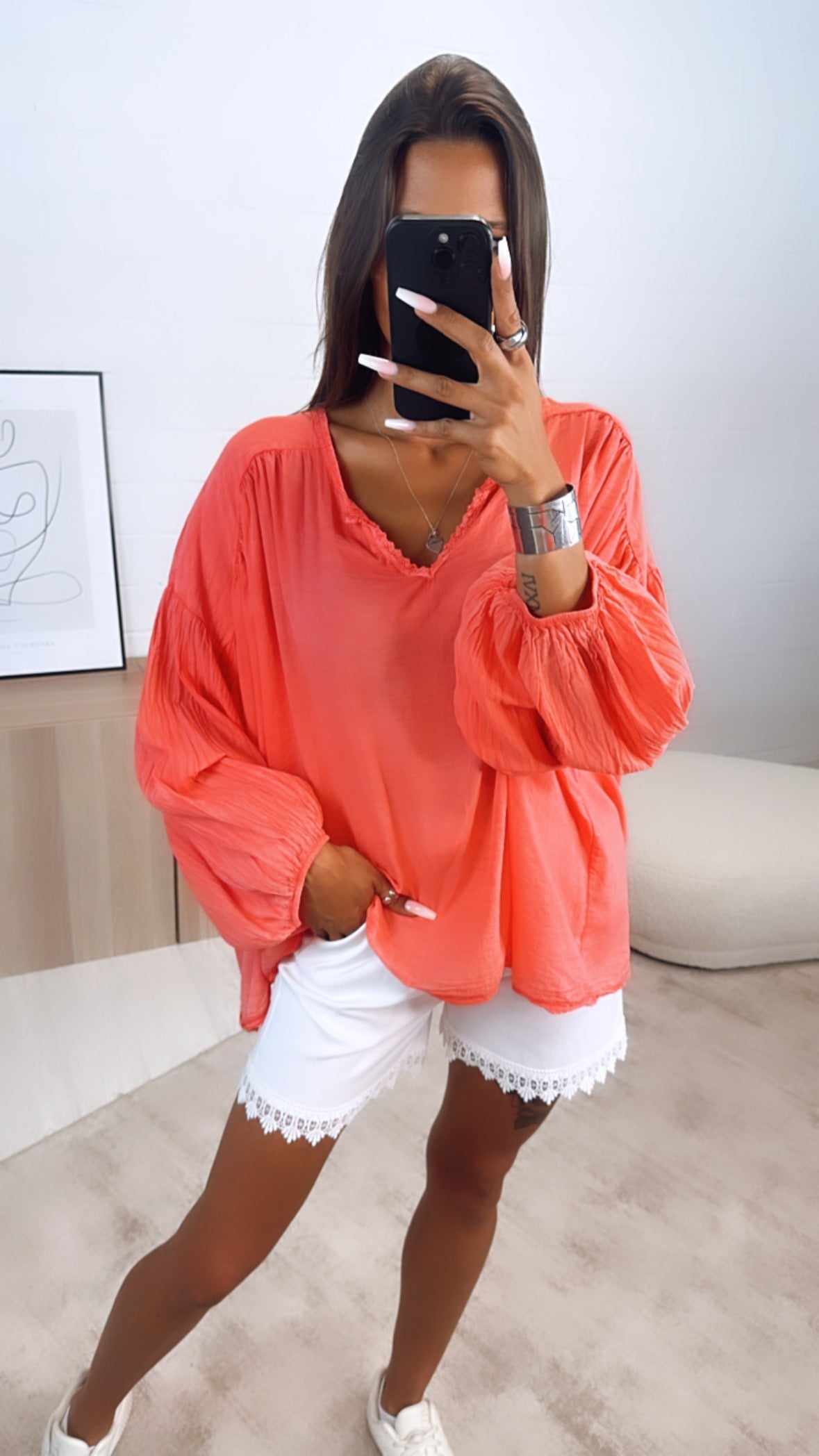 Amelia Lightweight Coral Cotton Blouse