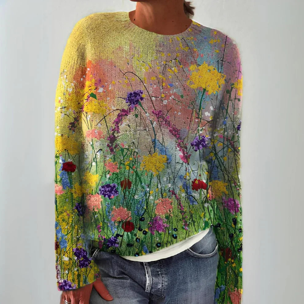 Clare - Warm sweater with floral print and round neck