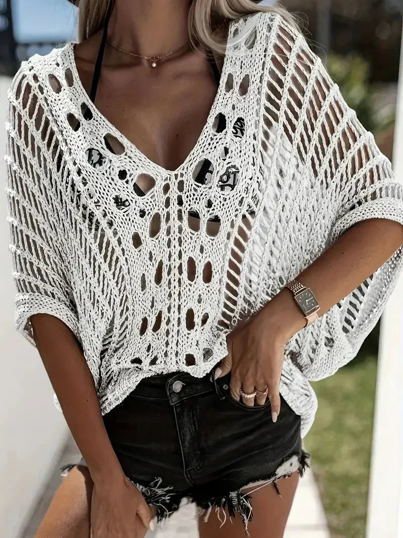Dione - crocheted Boho-style poncho blouse