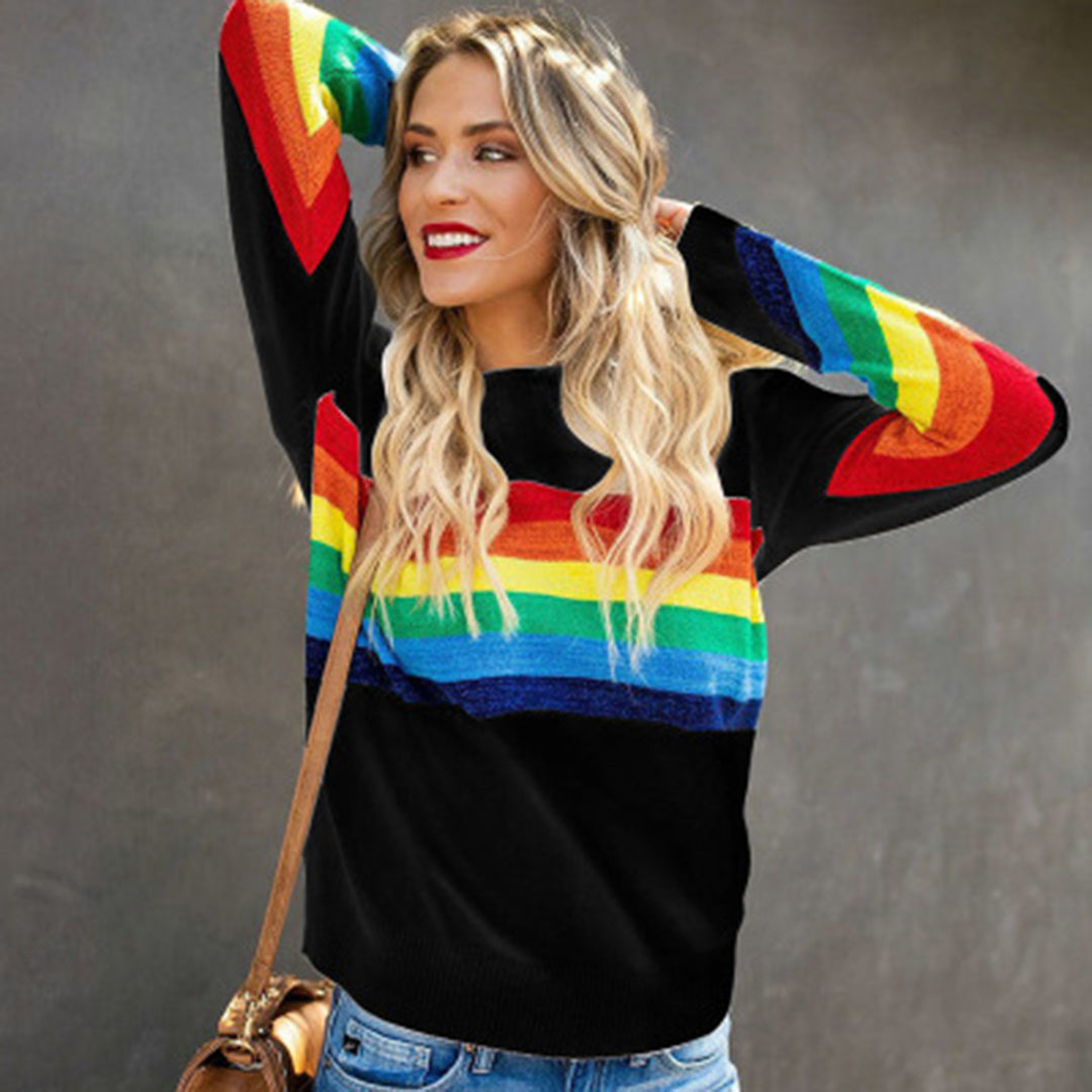 Rowena | Round Neck Rainbow Design Sweater