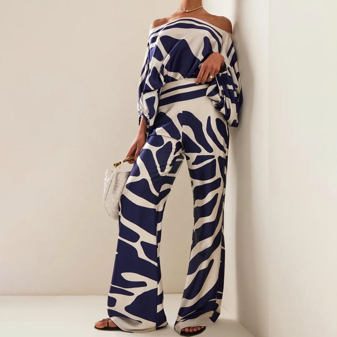 Camille | Urban Printed Off-Shoulder Women’s Pants Set