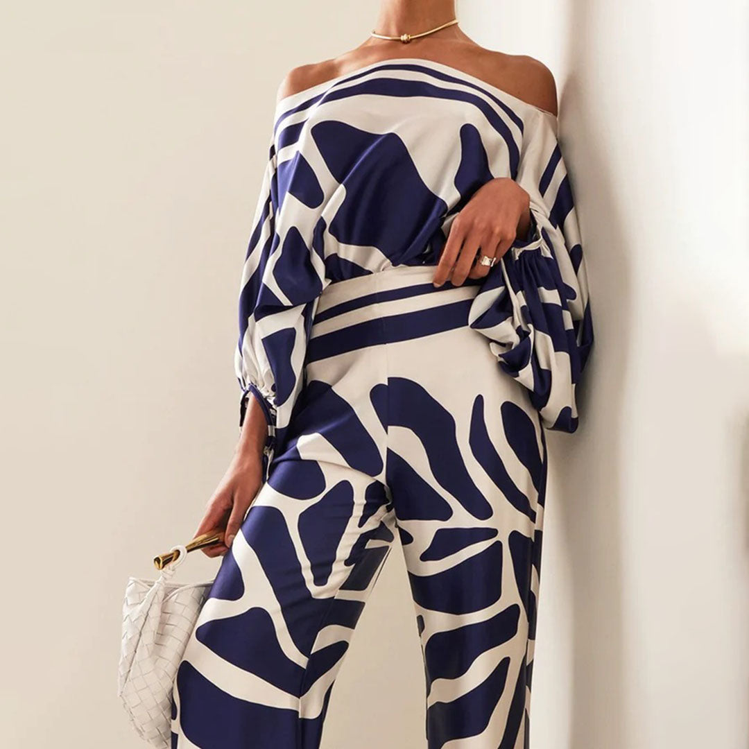 Camille | Urban Printed Off-Shoulder Women’s Pants Set