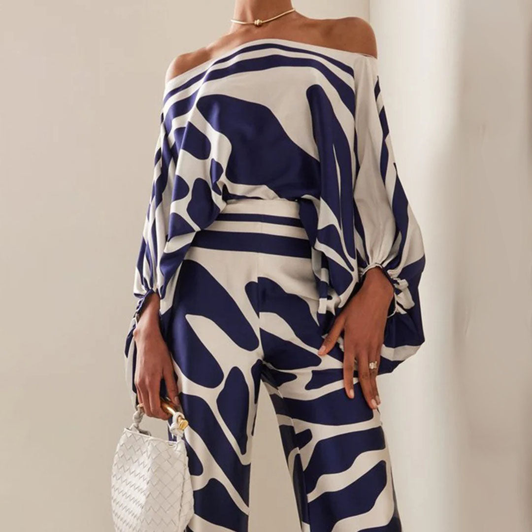 Camille | Urban Printed Off-Shoulder Women’s Pants Set