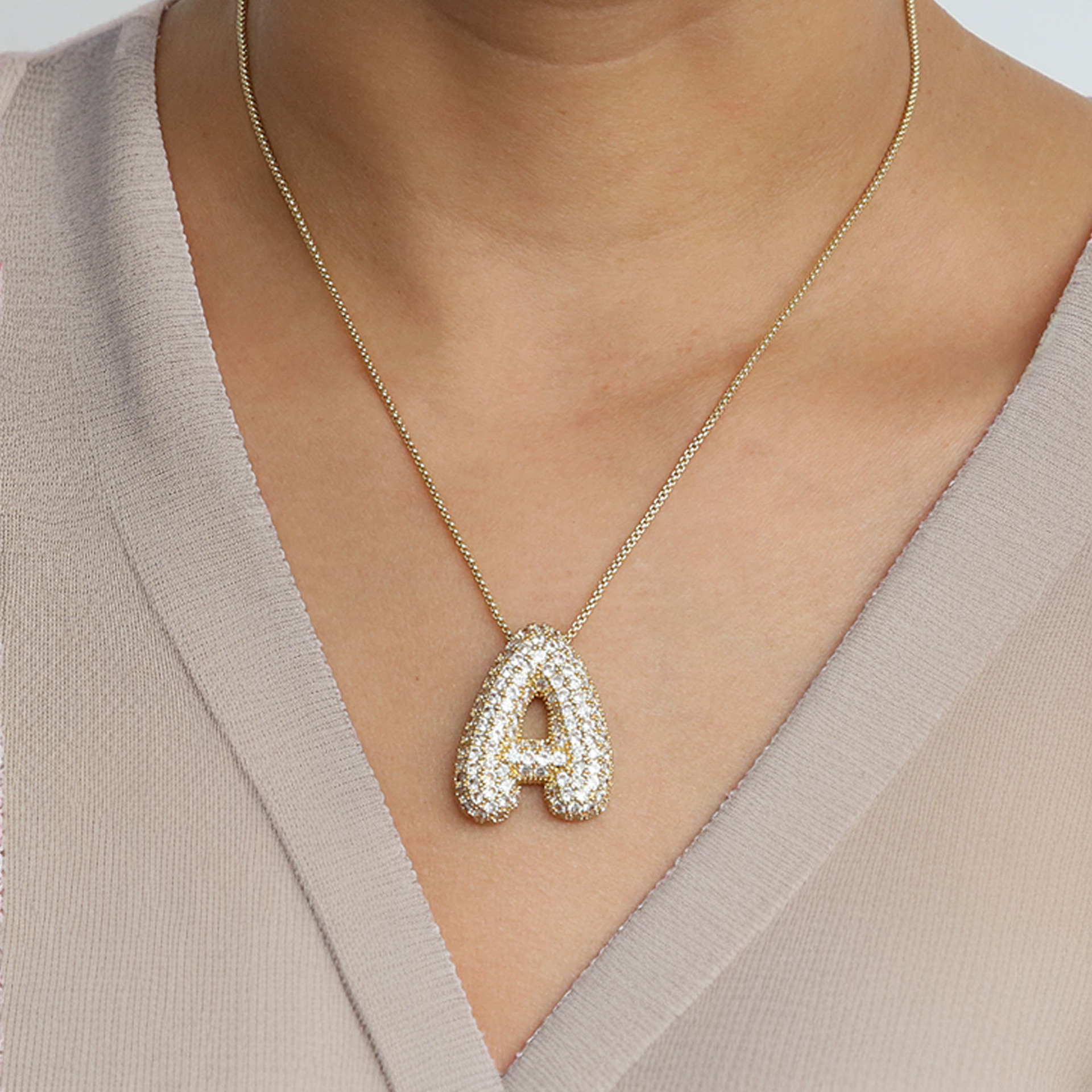 LunaBubble Initial Necklace with Diamond Effect – Personal Gift for Mother's Day