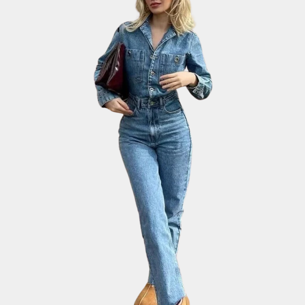 Jasmin - Denim jumpsuit with long sleeves and straight legs