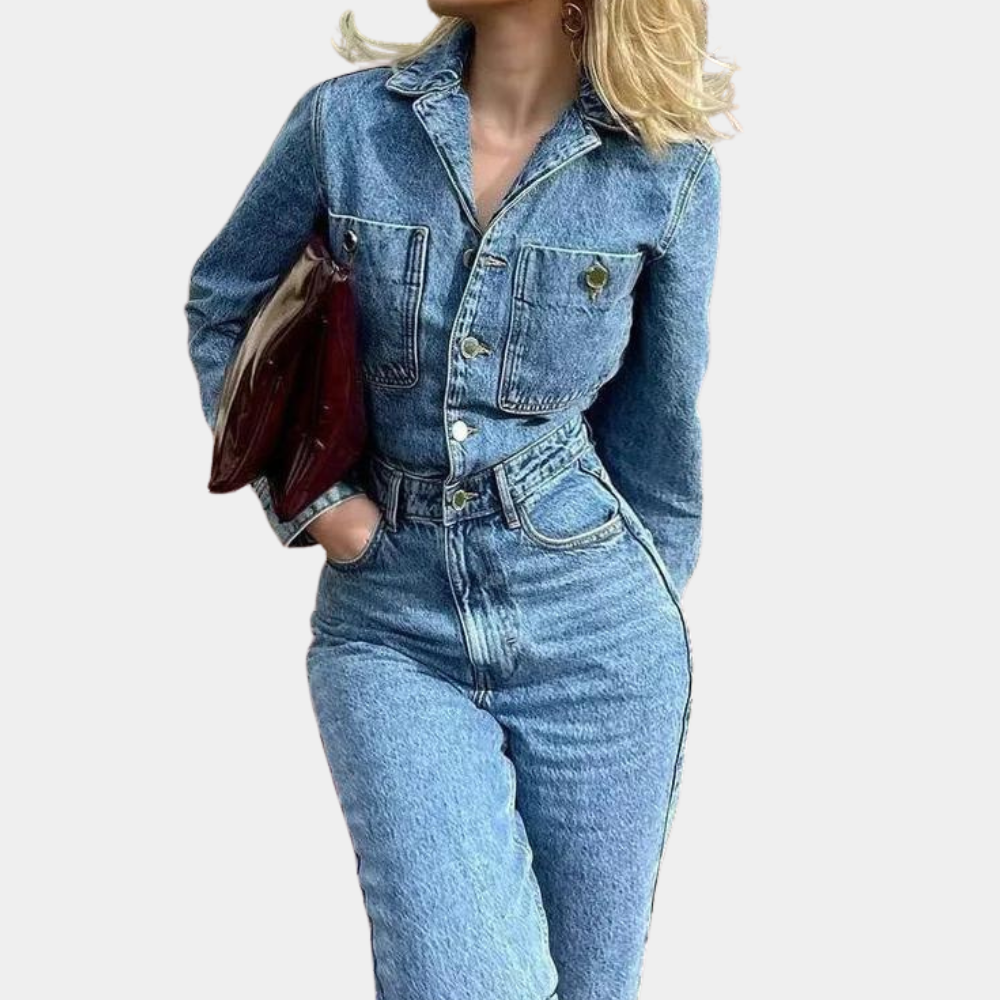 Jasmin - Denim jumpsuit with long sleeves and straight legs