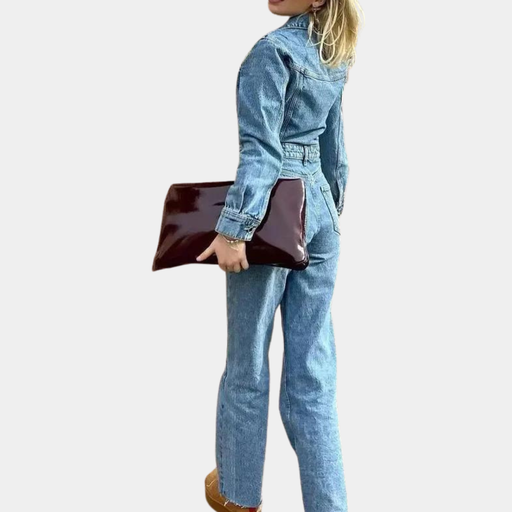 Jasmin - Denim jumpsuit with long sleeves and straight legs