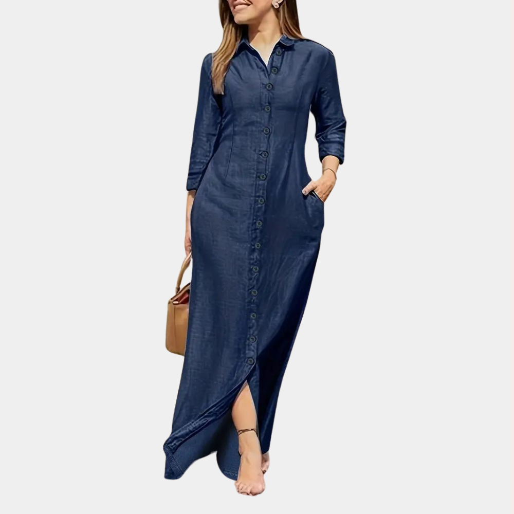 Birthe Classic Dress with 3/4 Sleeves and Loose Fit