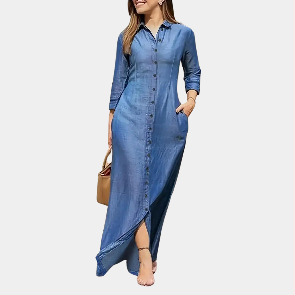 Birthe Classic Dress with 3/4 Sleeves and Loose Fit