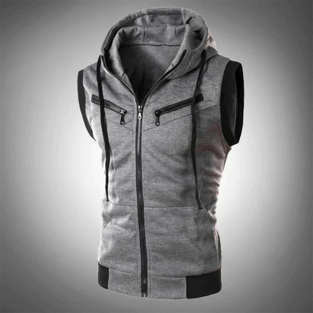 Victor - Relaxed sleeveless hoodie with zipper and pockets