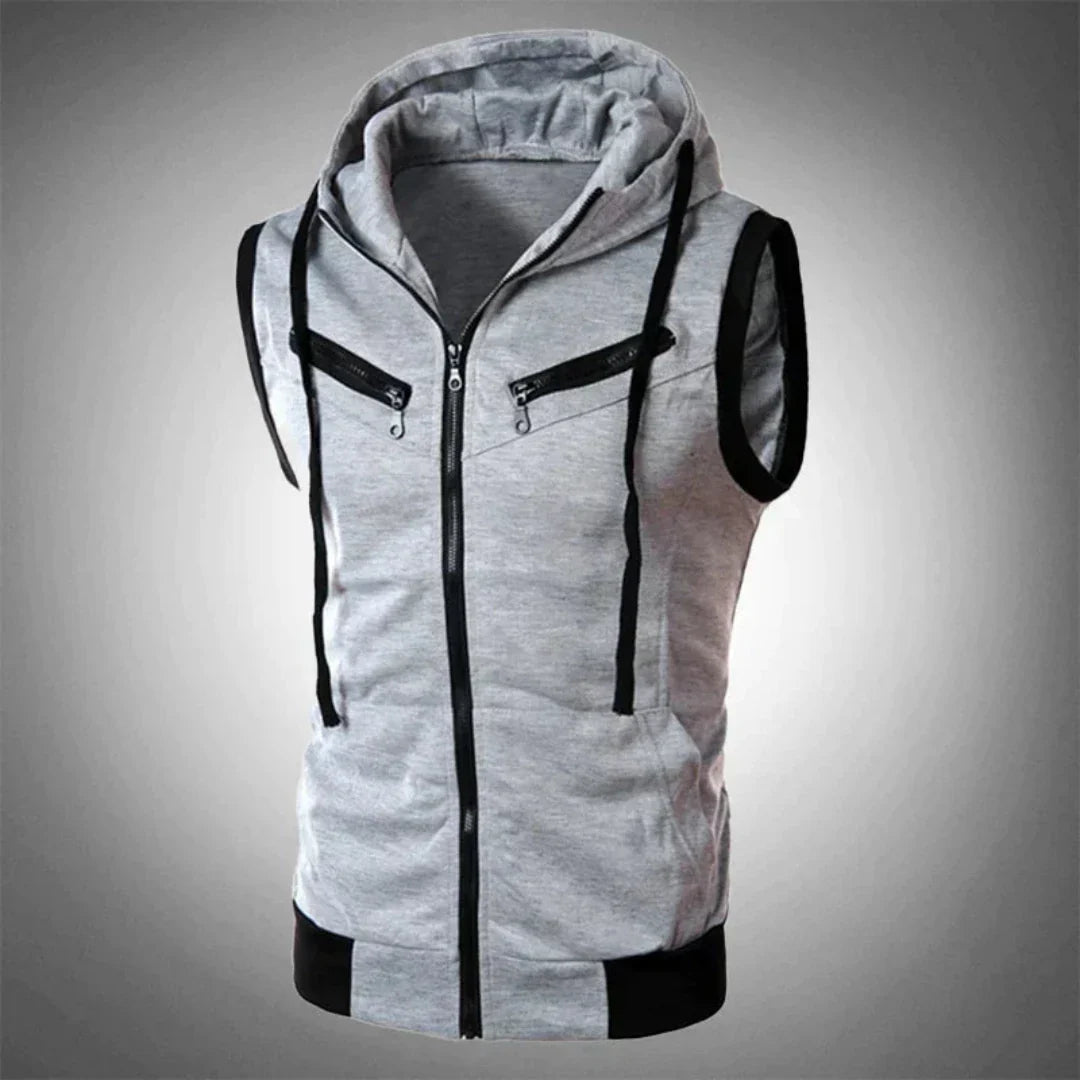 Victor - Relaxed sleeveless hoodie with zipper and pockets