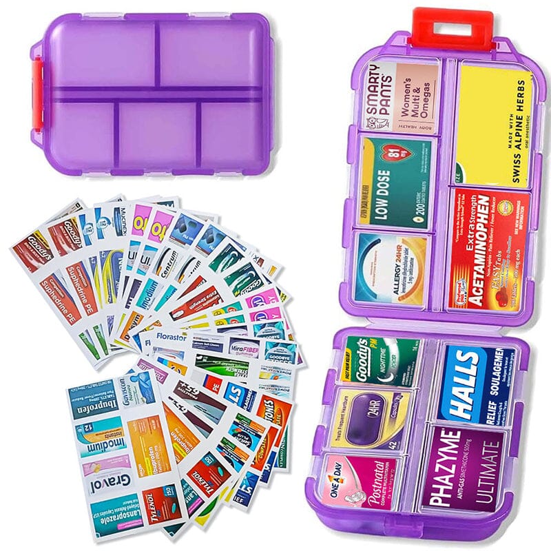 Travel Pill Box with 161 Stickers for Personalization