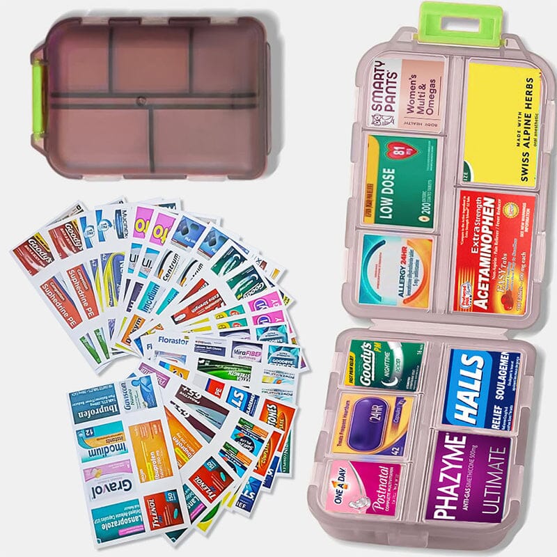 Travel Pill Box with 161 Stickers for Personalization