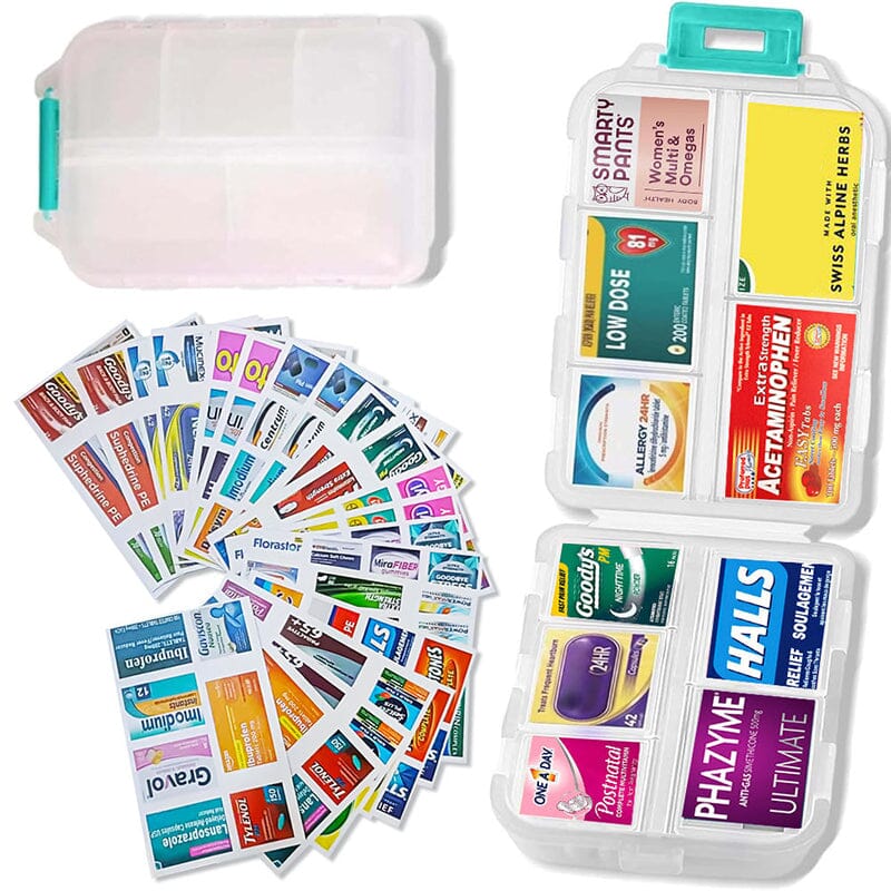 Travel Pill Box with 161 Stickers for Personalization