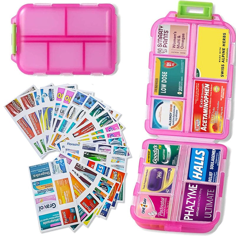 Travel Pill Box with 161 Stickers for Personalization