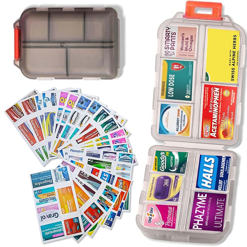 Travel Pill Box with 161 Stickers for Personalization