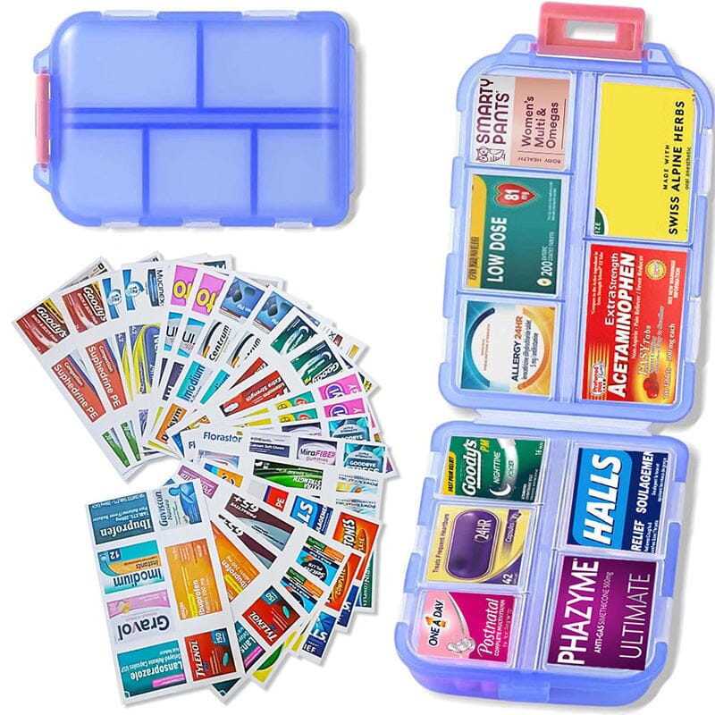 Travel Pill Box with 161 Stickers for Personalization