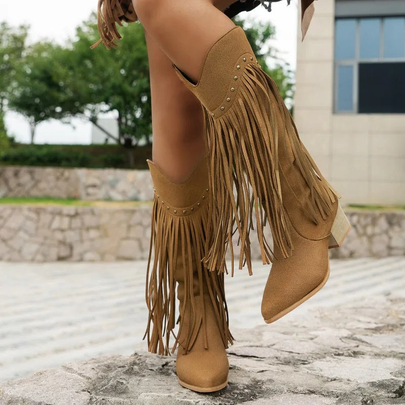 Evelyn - Pointed Toe Non-slip Knee-high Cowboy boots