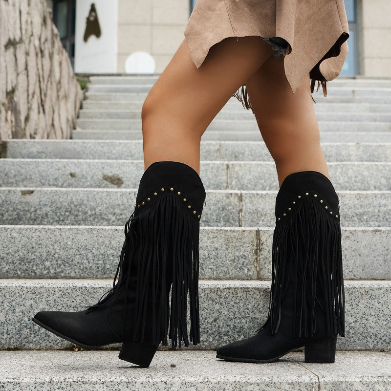 Evelyn - Pointed Toe Non-slip Knee-high Cowboy boots