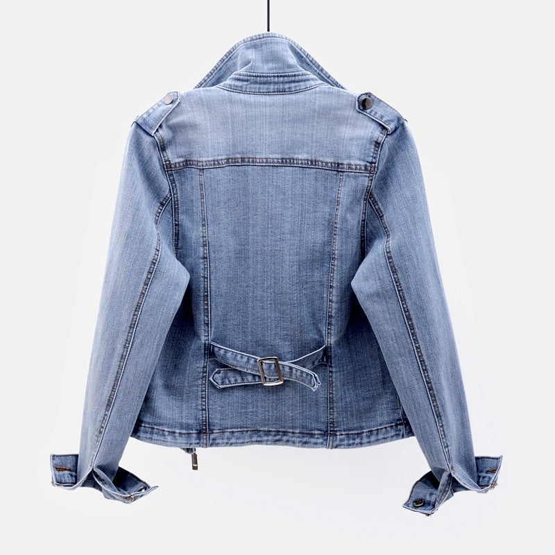 Herlene - Long-sleeved denim jacket with collar and zipper