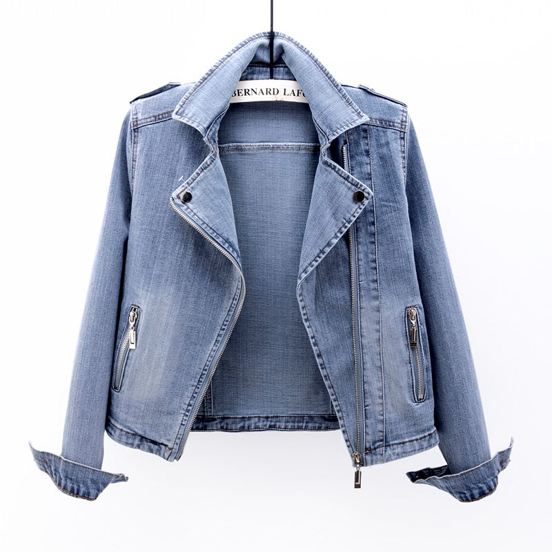 Herlene - Long-sleeved denim jacket with collar and zipper