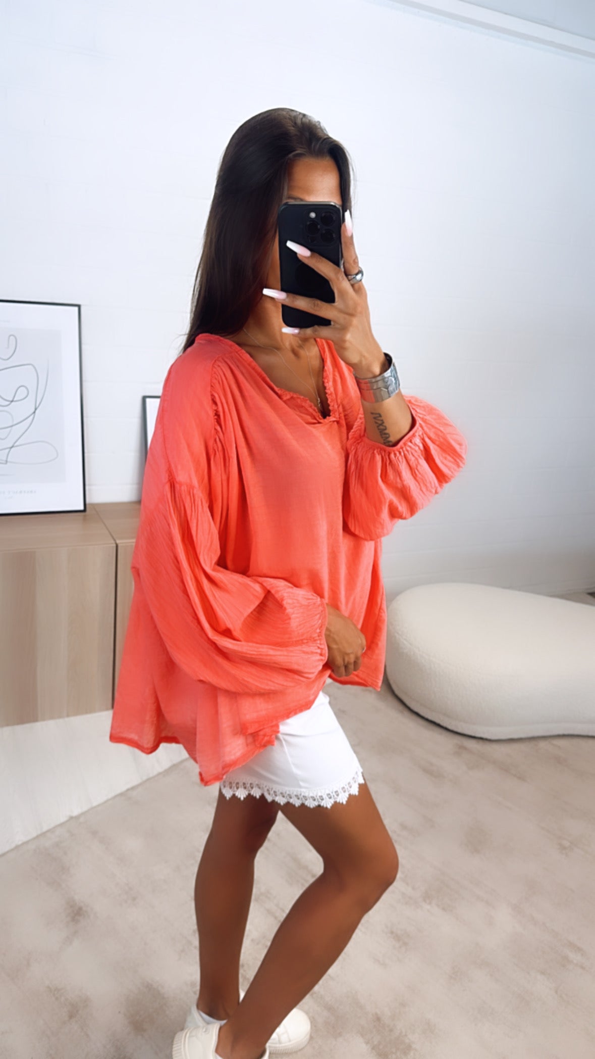 Amelia Lightweight Coral Cotton Blouse