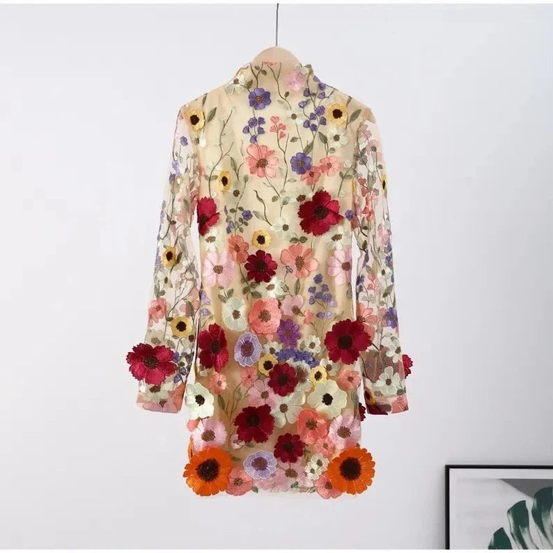 Faurra Floral Dress with High Collar and Long Sleeves
