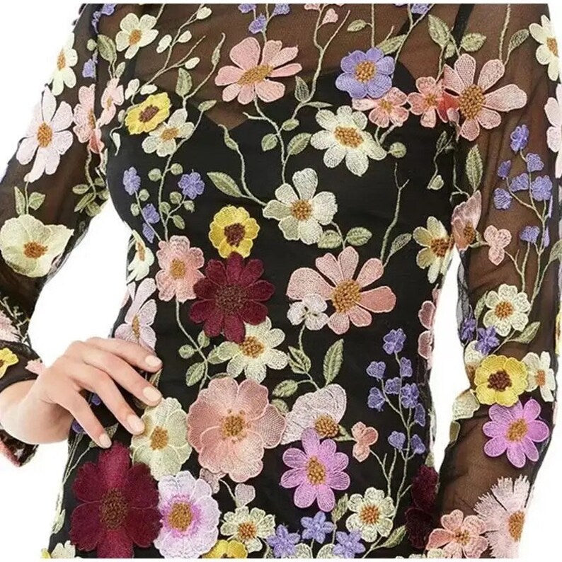 Faurra Floral Dress with High Collar and Long Sleeves