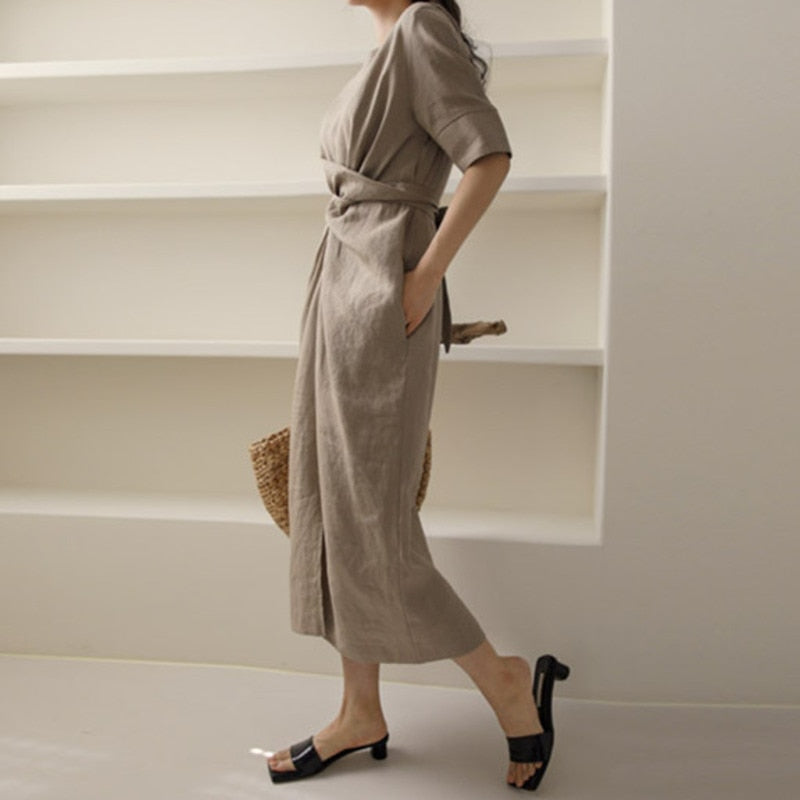 Shana Cotton and Linen Wrap Dress