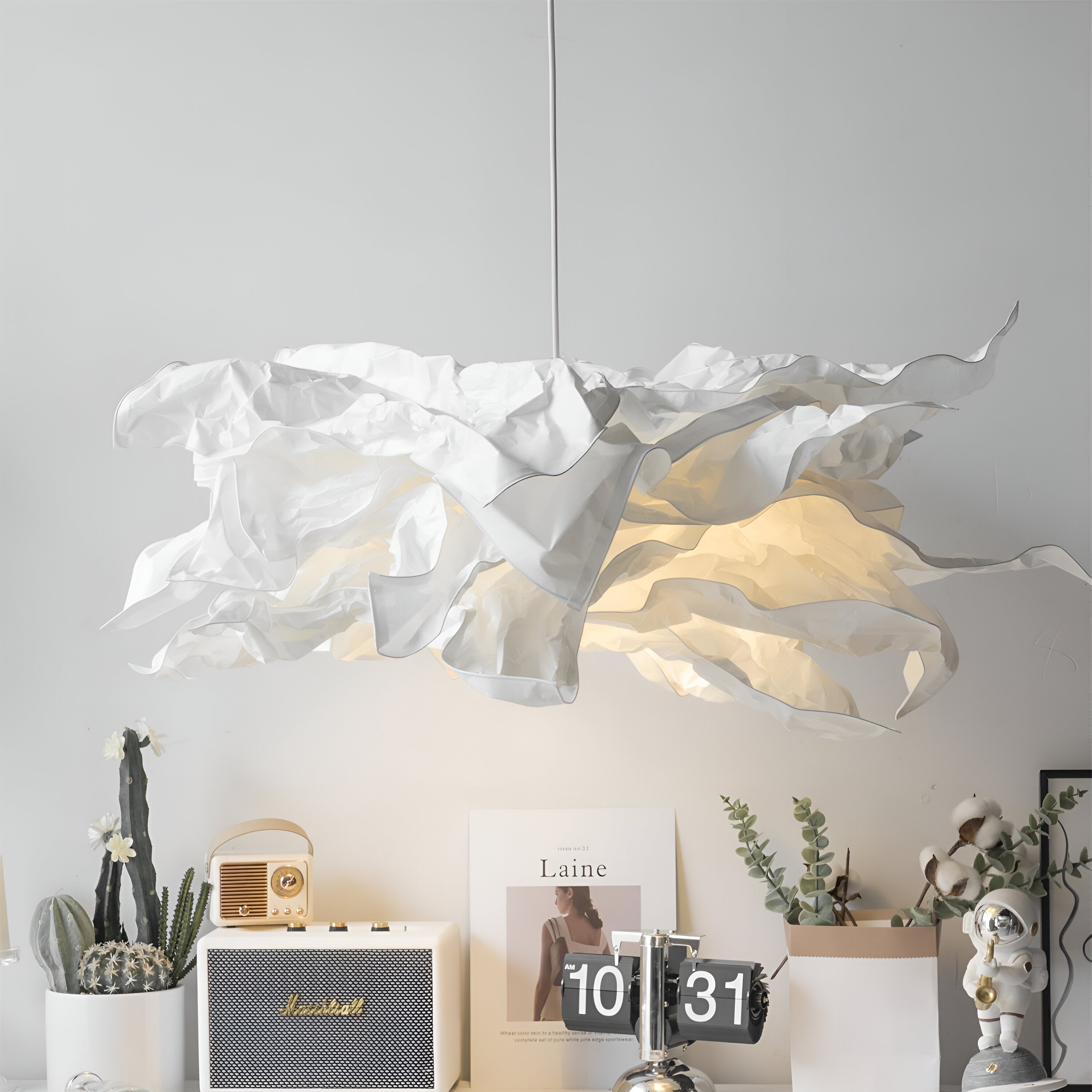 ShadeGlow Customizable Pendant Lamp with Sculpted Paper Shade Design