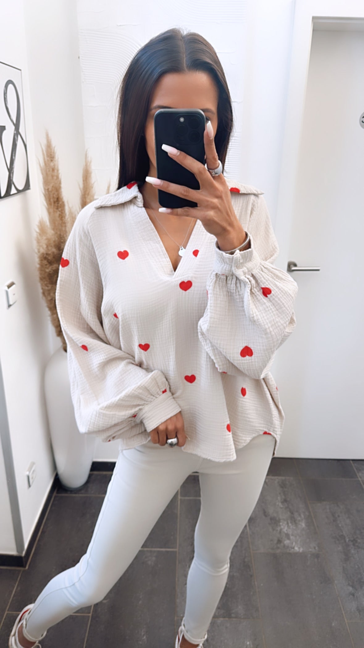 Amelia Heart Print V-Neck Blouse