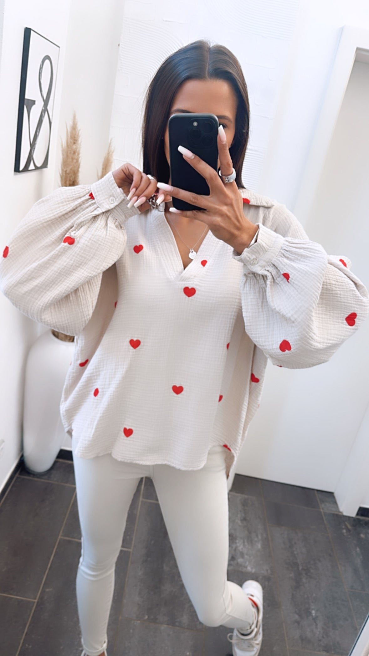 Amelia Heart Print V-Neck Blouse