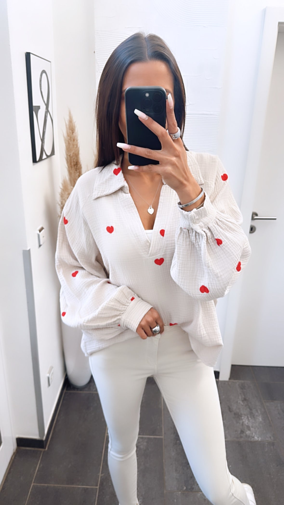 Amelia Heart Print V-Neck Blouse