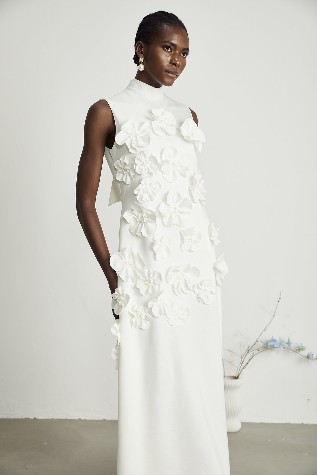 Monaliza - Sculptural Floral Maxi Dress for Elegant Flow