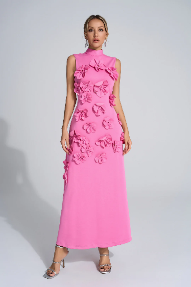 Monaliza - Sculptural Floral Maxi Dress for Elegant Flow
