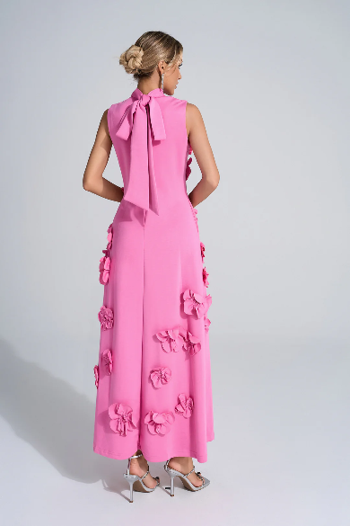 Monaliza - Sculptural Floral Maxi Dress for Elegant Flow
